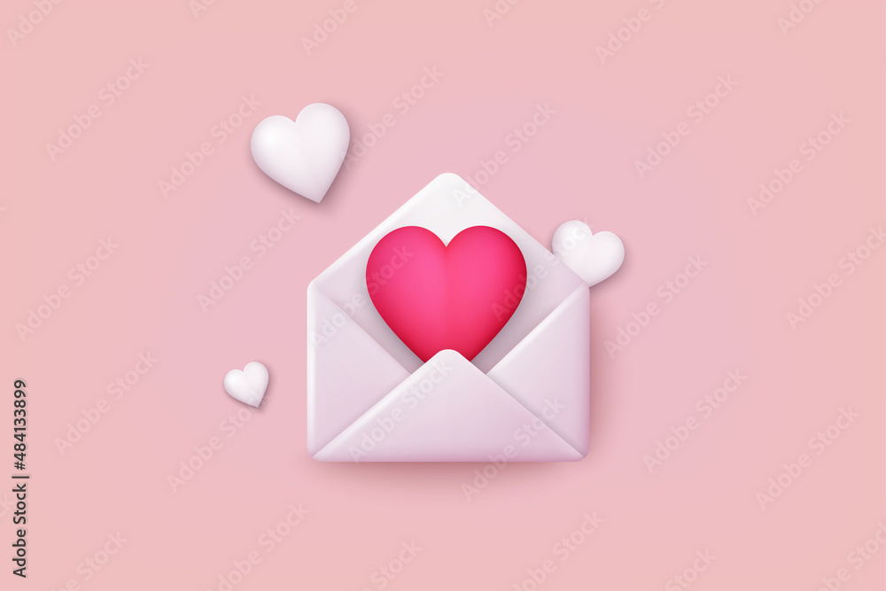 Mail envelope icon with pink heart. Social media like icon concept. 3D Web Vector Illustrations. Mail envelope icon with pink heart. Social media like icon concept. 3D Web Vector Illustrations.