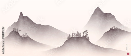modern design vector illustration of a gorgeous chinese ink landscape painting