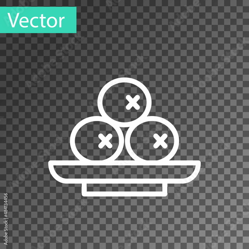 White line Olives on plate icon isolated on transparent background. Vector