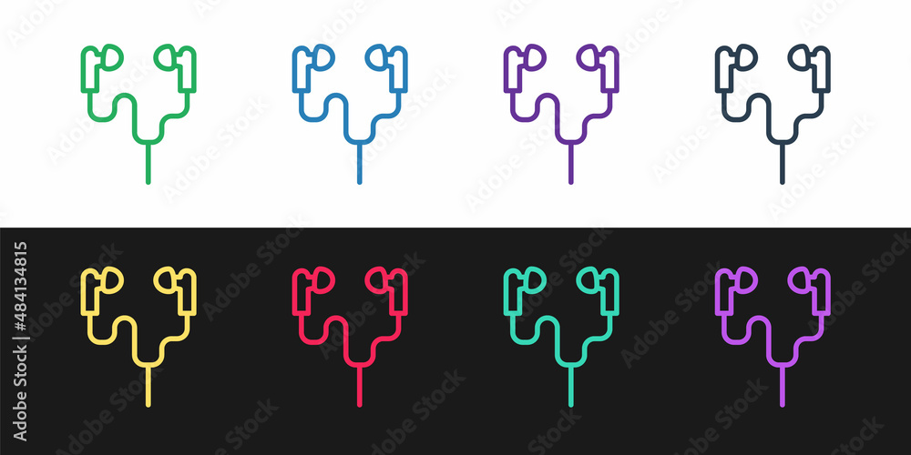 Set line Air headphones icon icon isolated on black and white background. Holder wireless in case earphones garniture electronic gadget. Vector Set line Air headphones icon icon isolated on black and white background. Holder wireless in case earphones garniture electronic gadget. Vector