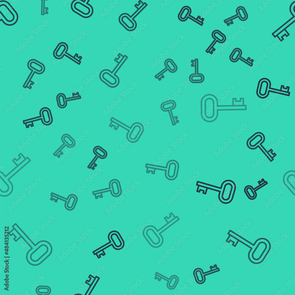 Black line House key icon isolated seamless pattern on green background. Vector Black line House key icon isolated seamless pattern on green background. Vector