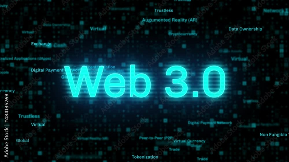 Web 3.0 related words digital futuristic background continous perfect loop Web 3.0 related words digital futuristic background continous perfect loop