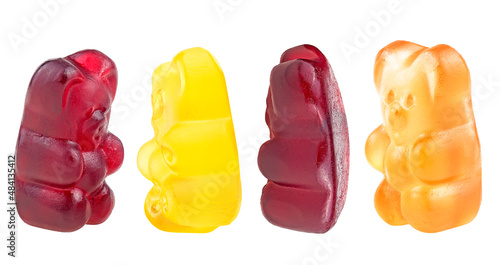 Sweet jelly marmalade bears isolated on a white background. Colorful candies.