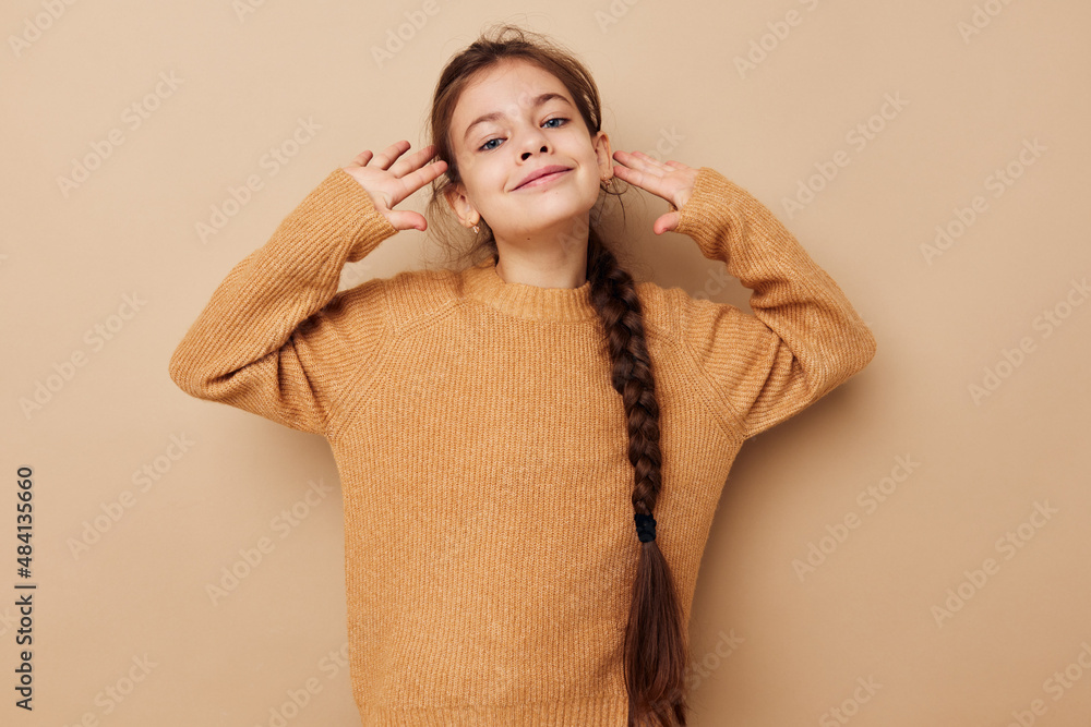 Portrait of happy smiling child girl joy posing emotions fashion childhood unaltered Portrait of happy smiling child girl joy posing emotions fashion childhood unaltered