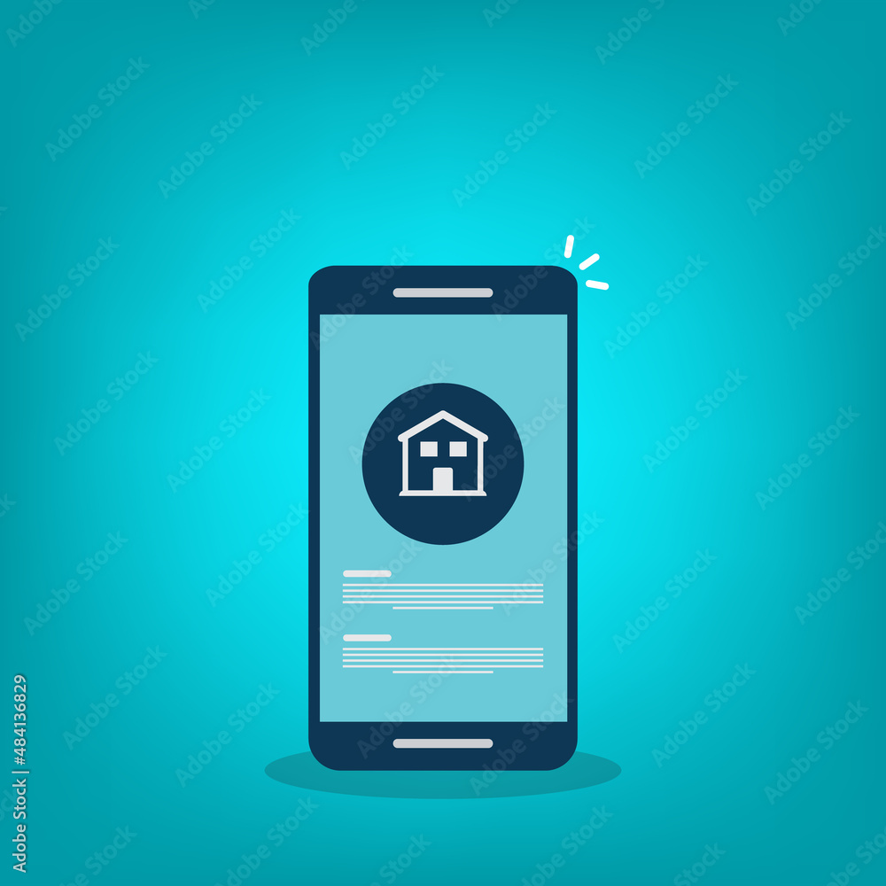 Home, house info notification on mobile phone. Digital app on smartphone device, rent or sell application or smart house notice. Home, house info notification on mobile phone. Digital app on smartphone device, rent or sell application or smart house notice.