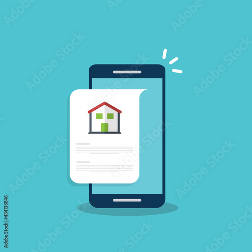 Home, house info notification on mobile phone. Digital app on smartphone device, rent or sell application or smart house notice.