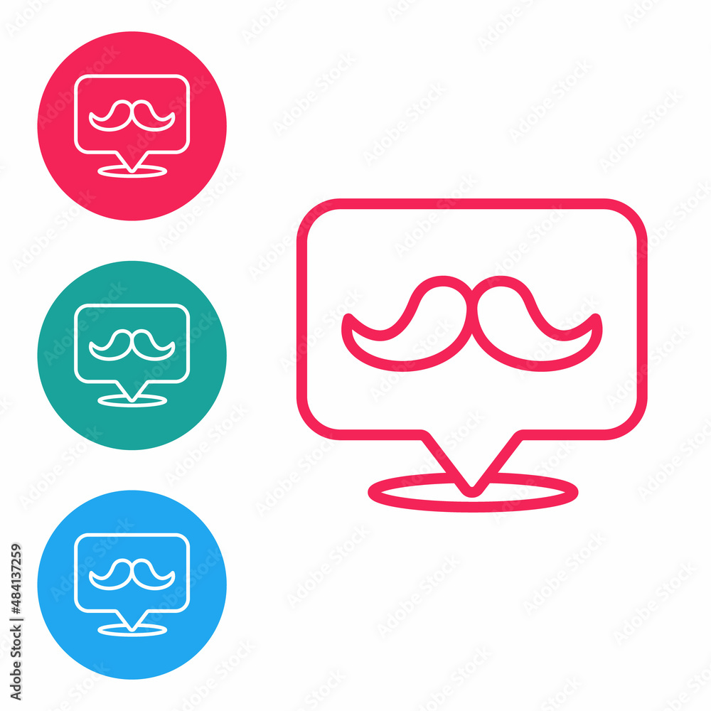 Red line Mustache icon isolated on white background. Barbershop symbol. Facial hair style. Set icons in circle buttons. Vector Red line Mustache icon isolated on white background. Barbershop symbol. Facial hair style. Set icons in circle buttons. Vector