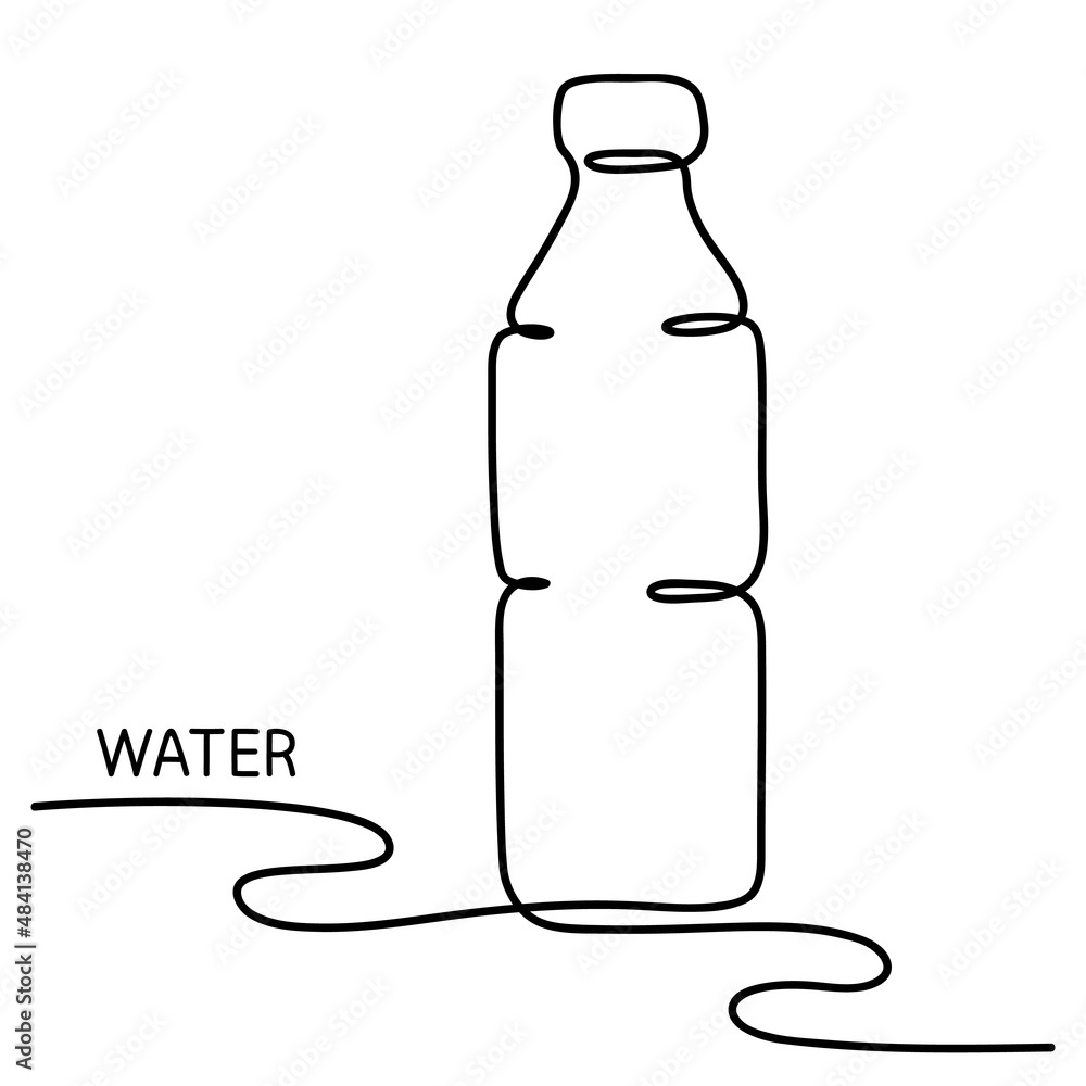 Bottle of Water sketch. Continuous one simple line drawing. Plastic waste, Fresh Soda or Drink Water, Bottle for liquid. Vector Bottle of Water sketch. Continuous one simple line drawing. Plastic waste, Fresh Soda or Drink Water, Bottle for liquid. Vector