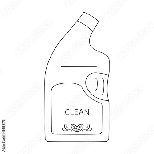 House clean. Bottle of cleaning product. Plastic container for Cleaning product. Bottle of detergent, line drawing icon. Vector