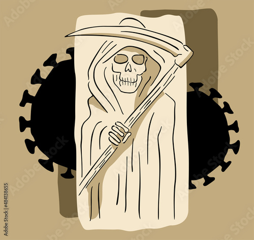 Death from covid-19 - drawn grim reaper sketch