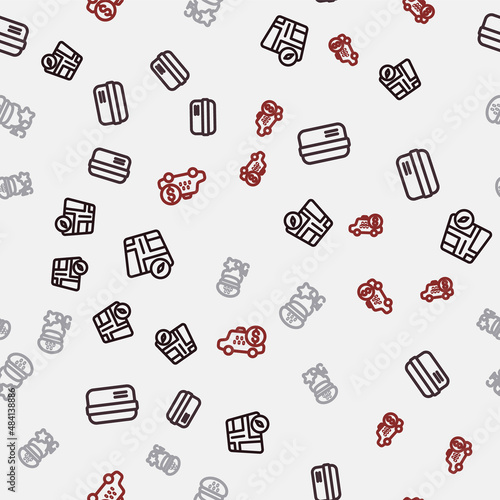 Set line Location taxi car, Credit card, Taxi service rating and Taximeter device on seamless pattern. Vector