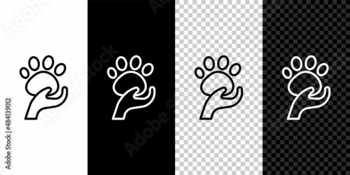 Set line Animal volunteer icon isolated on black and white, transparent background. Animal care concept. Vector