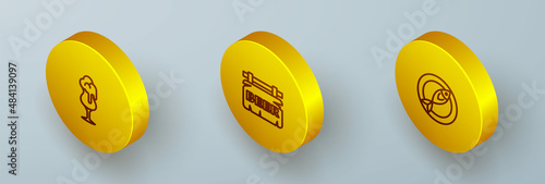Set Isometric line Glass of beer, Street signboard with Beer and Dried fish icon. Vector