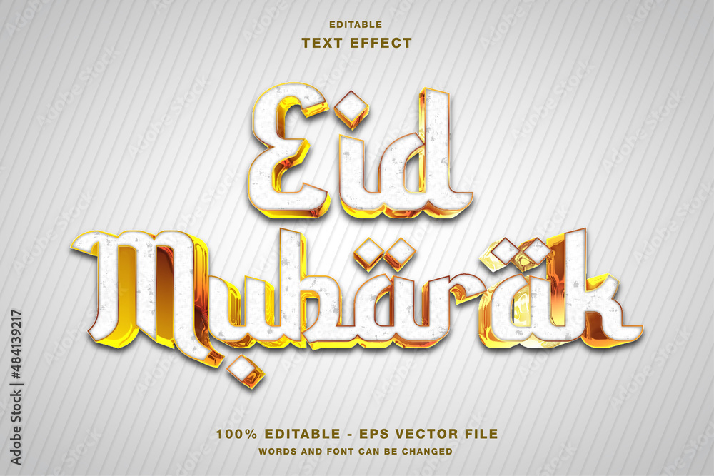 Fototapeta premium Eid Mubarak White Gold 3D Editable Text Effect