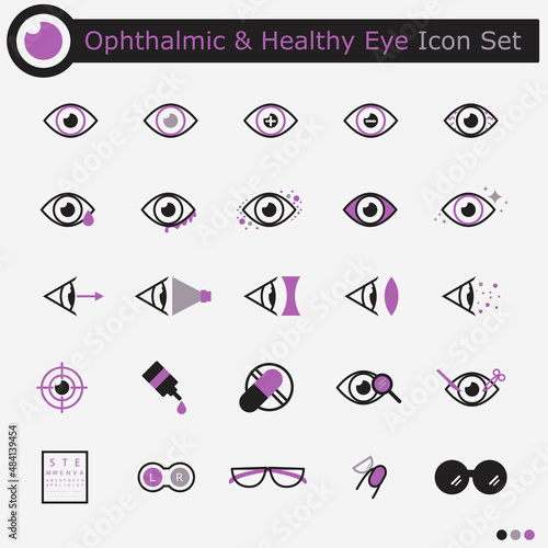 Ophthalmic And Healthy Eye Icon Set - Vector