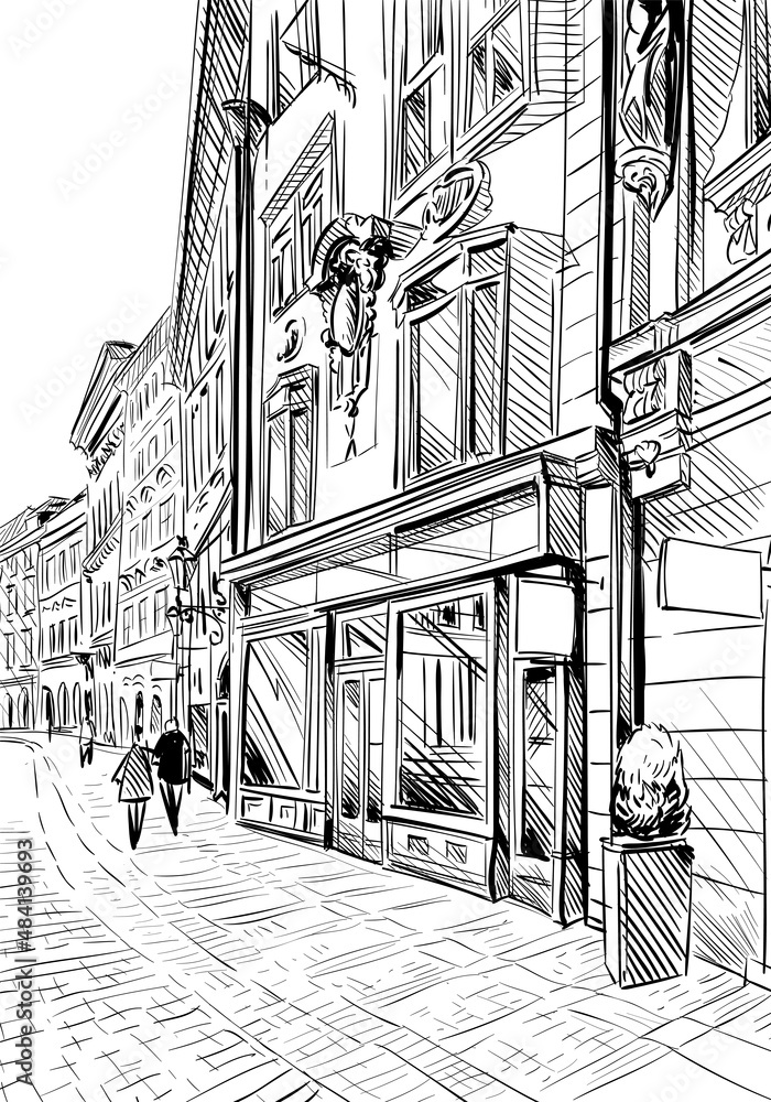 Prague city hand drawn sketch. European city, vector illustration Prague city hand drawn sketch. European city, vector illustration