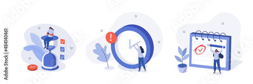 Business management illustration set. Characters planning schedule, managing to do tasks and time. Time management and schedule organization concept. Vector illustration. photo