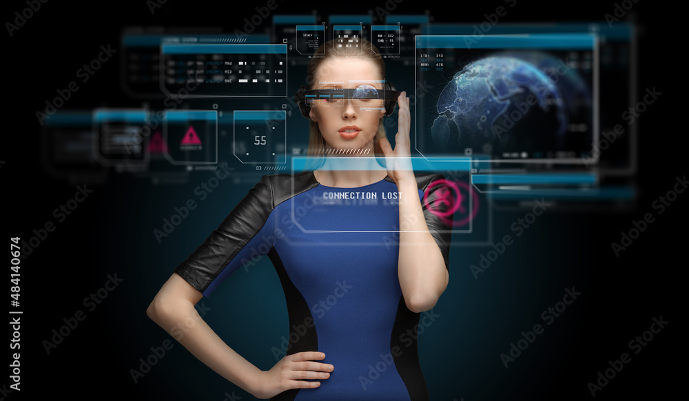 augmented reality, science and technology concept - beautiful woman in