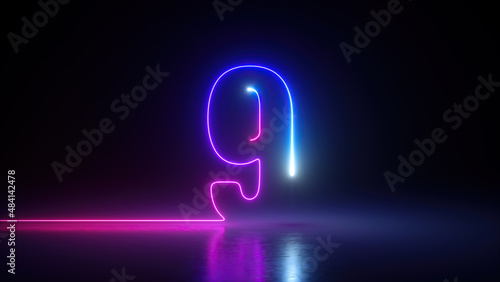 3d render, neon number nine glowing in the dark with ultraviolet light, pink blue gradient laser ray photo