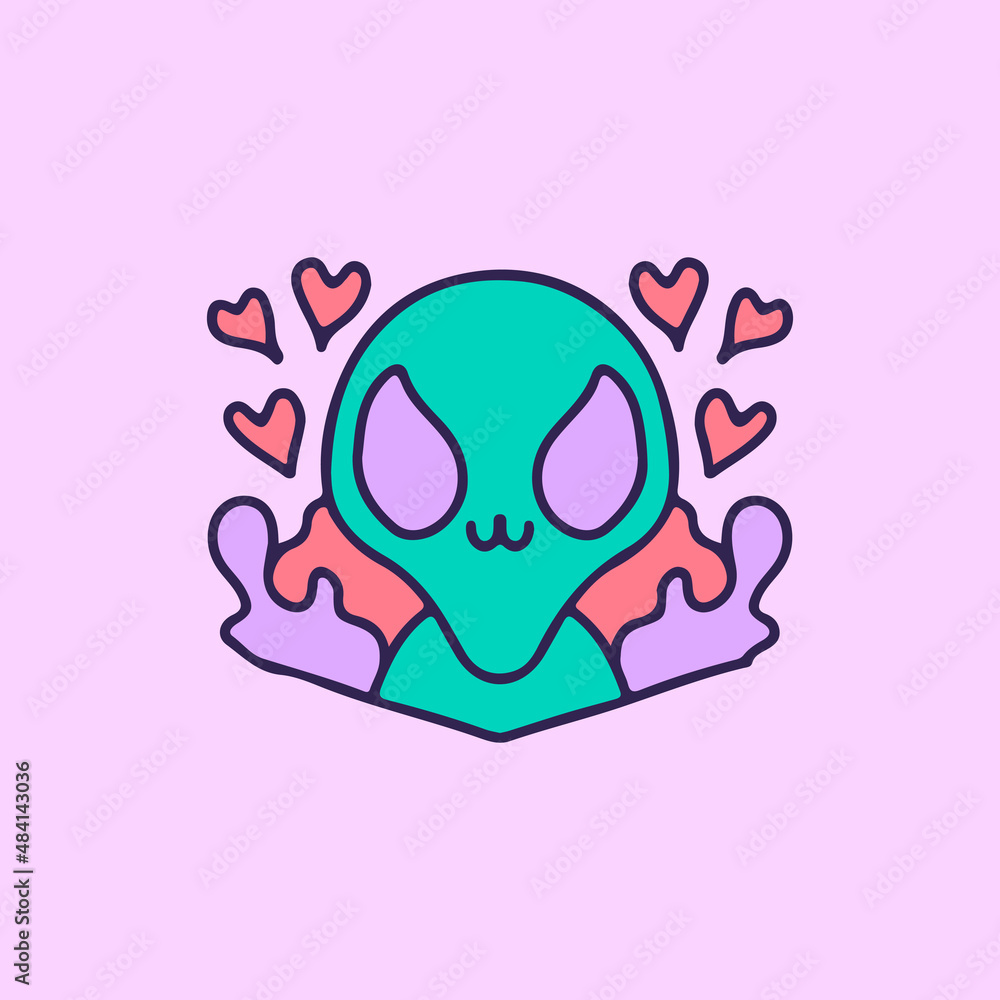 Cute alien with valentine concept, illustration for t-shirt, poster, sticker, or apparel merchandise. With cartoon style. Cute alien with valentine concept, illustration for t-shirt, poster, sticker, or apparel merchandise. With cartoon style.