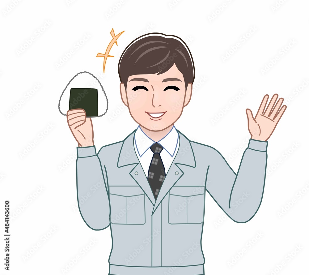 おにぎりを持った男性 おにぎりを持った男性