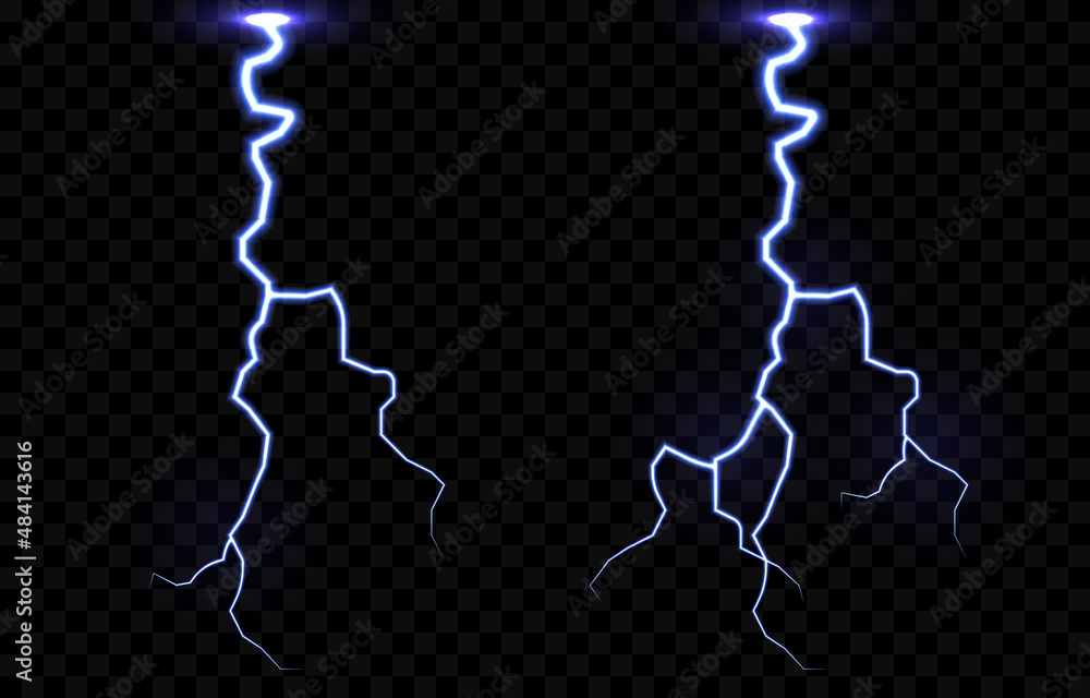 Vector lightning, lightning png, thunderstorm, lighting. Natural phenomenon, light effect. PNG.