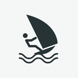 sea, windsurfer, windsurfing icon vector isolated on grey background
