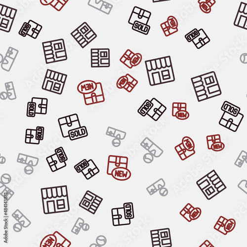 Set line Sold, Market store, Buyer and New collection on seamless pattern. Vector