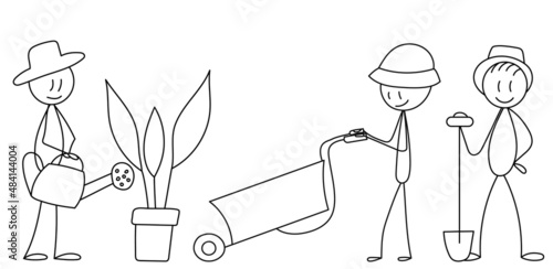 figure gardeners sketch ,contour, vector