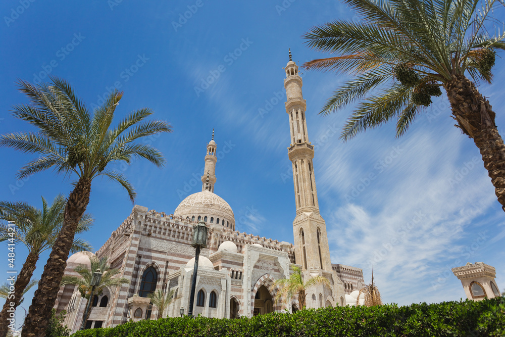 Horizontal color photography of Al Mustafa Mosque in Sharm El Sheikh, Egypt