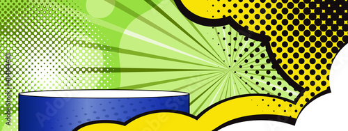 podium display empty exhibition pop art green yellow presentation bright background shelf for goods cosmetic