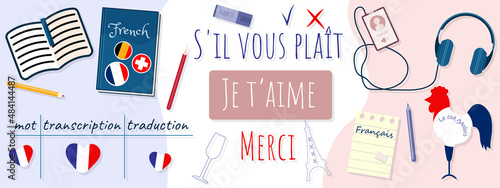 study teaching French language textbook books school book reading reader