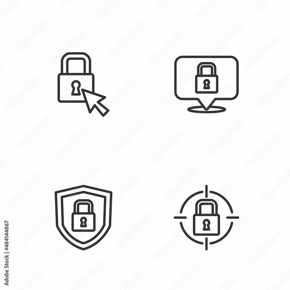 Set line Lock, Shield security with lock, and icon. Vector Set line Lock, Shield security with lock, and icon. Vector