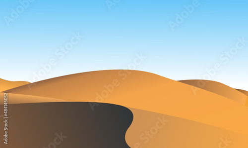 Desert scene arts vector background. Desert dune and blue sky Art design for poster, print, cover,template, wallpaper, Minimal and natural art. Vector illustration.