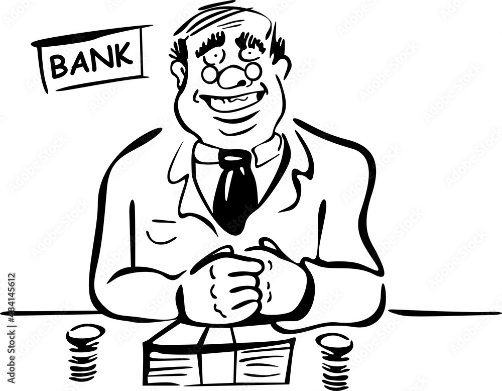 A bank employee sits at a table with money and gives someone a loan
