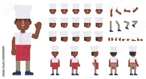 Chef cook creation kit. Create your own pose, action, animation. Modern vector illustration