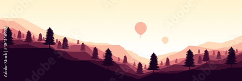 mountain landscape with forest silhouette flat design vector good for wallpaper, backdrop, background, web banner, and design template