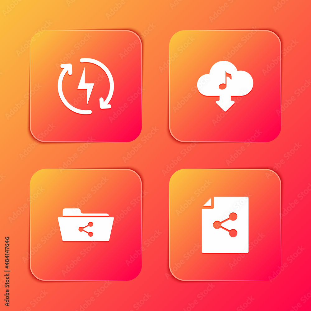 Set Recharging, Cloud download music, Share folder and file icon. Vector Set Recharging, Cloud download music, Share folder and file icon. Vector