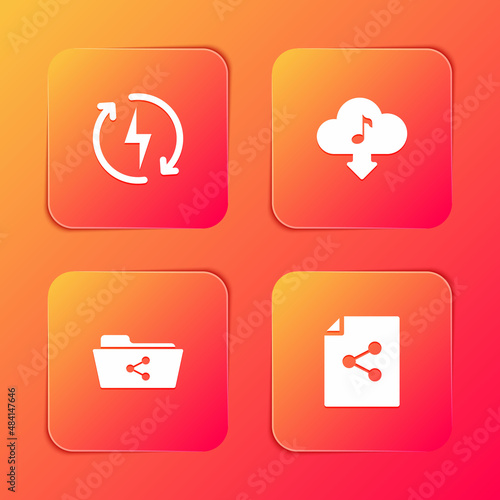 Set Recharging, Cloud download music, Share folder and file icon. Vector