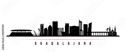 Guadalajara skyline horizontal banner. Black and white silhouette of Guadalajara, Mexico. Vector template for your design.