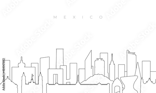 Outline Mexico skyline. Trendy template with Mexico city buildings and landmarks in line style. Stock vector design.