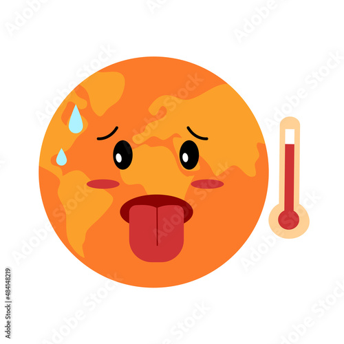 Hot climate, tropical summer, global warming concept vector illustration on white background. Sweaty earth planet with high temperature.