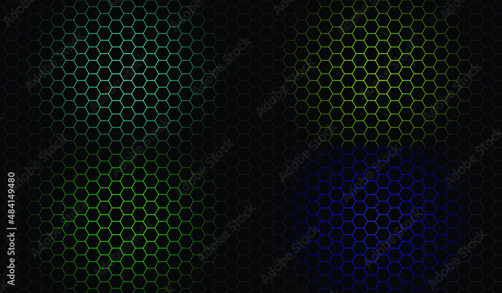 Black hexagon and colored background Black hexagon and colored background