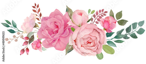 Floral bouquet, retro peonies, watercolor hand painted, clipping path included for fast isolation. Raster illustration © InnaOgando