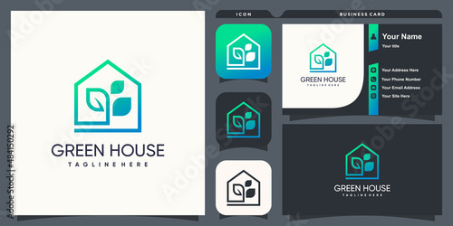 Green house logo with modern concept for business premium vector