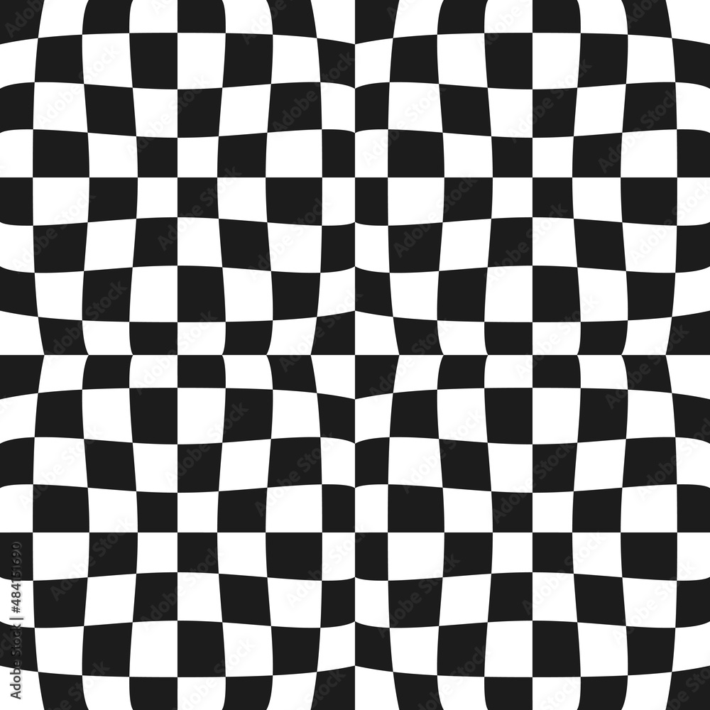 Checker squares pattern. Vector black and white wavy abstract checker board pattern. Checker squares pattern. Vector black and white wavy abstract checker board pattern.