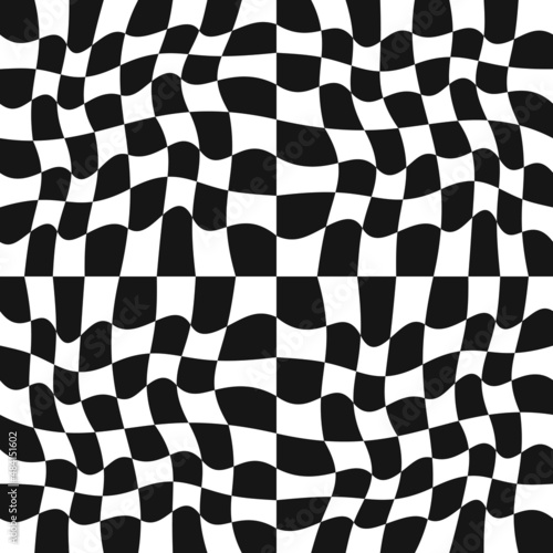Wavy black and white squares chess. Vector simple race flag pattern.