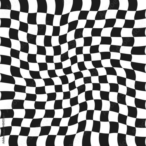 Curly canvas on which are checkerboard-type squares. Vector simple checker pattern. Seamless and wavy.