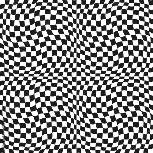 Curly canvas on which are checkerboard-type squares. Vector simple checker pattern.