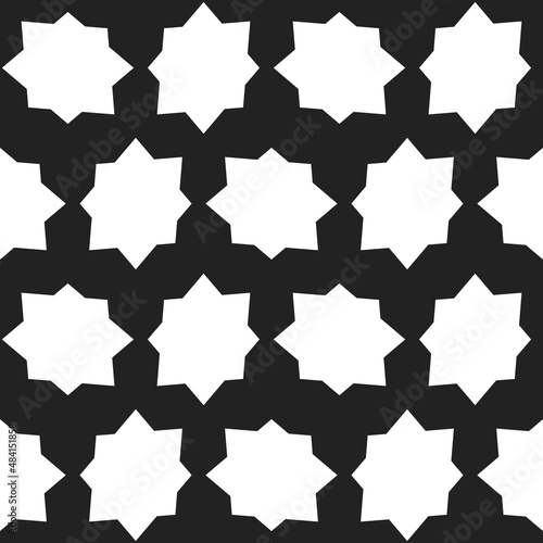 Eight rays white stars and black background. Vector.